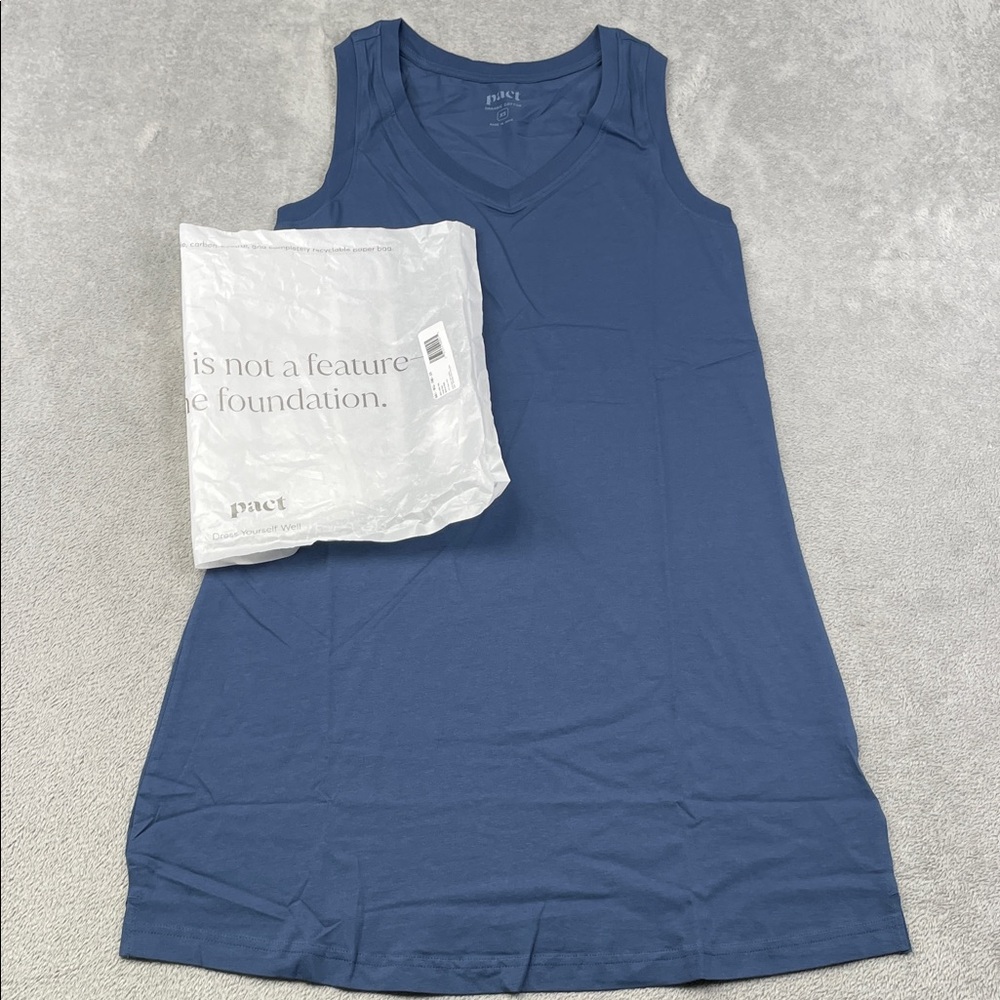 NEW PACT XS 100% Organic Cotton French Navy Blue Softspun A Line Tank Dress